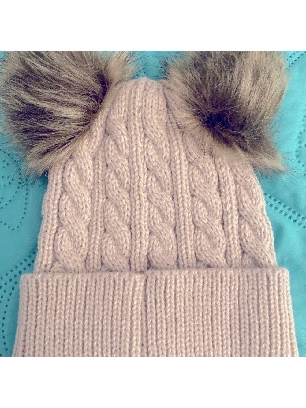 Girl’s baby/toddler knitted hat with Pompoms - Picture 4 of 4